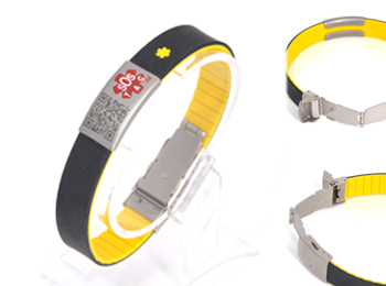 sportarmband rvs clip en geel / zwart siliconen band (141)